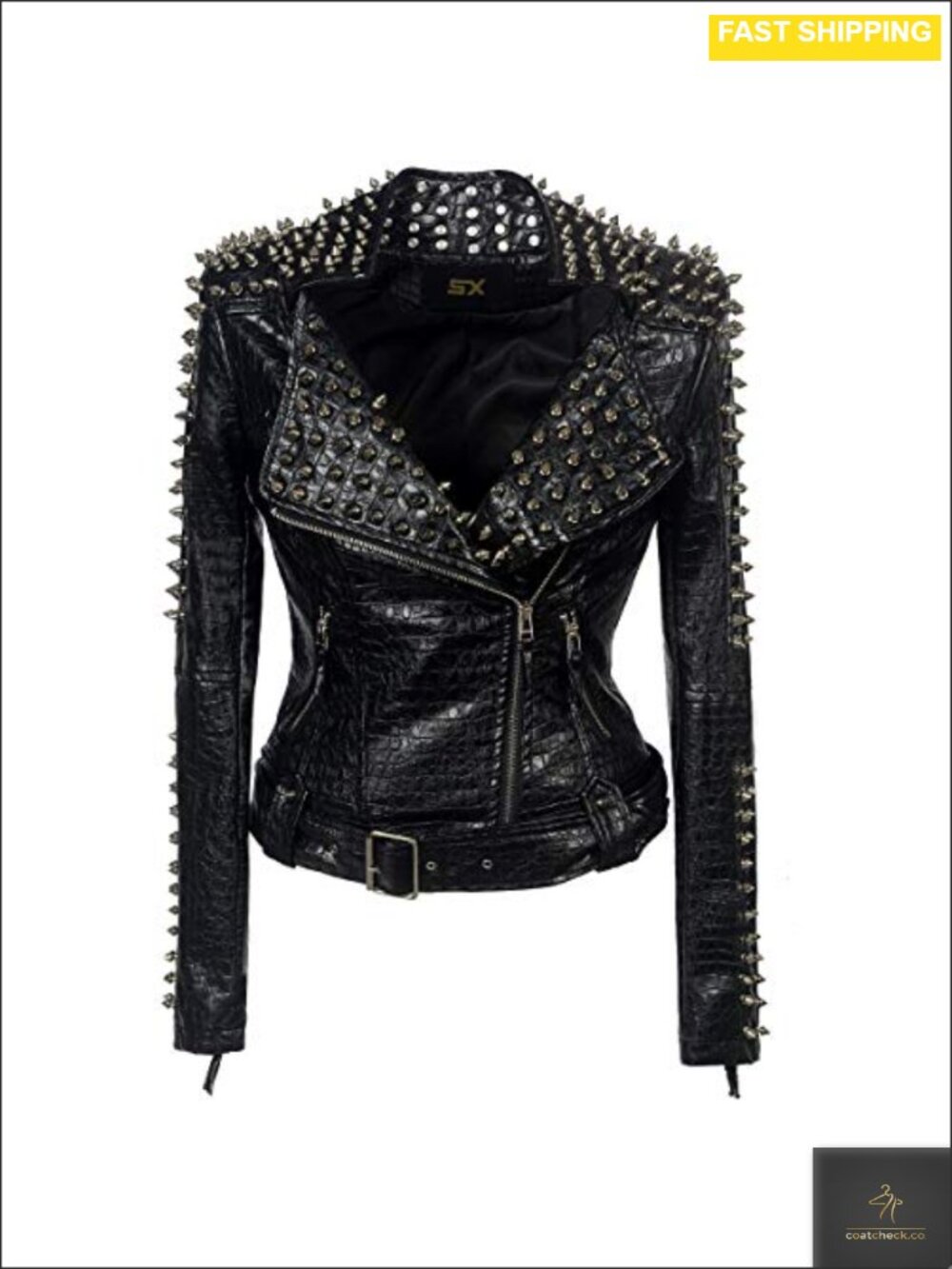 Women's Faux Leather PU Moto Jacket Studded Rivet Streetwear Biker Coat